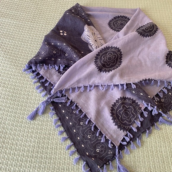 ECHO COTTON BLUE FRINGE SCARF SHAWL - Picture 11 of 14